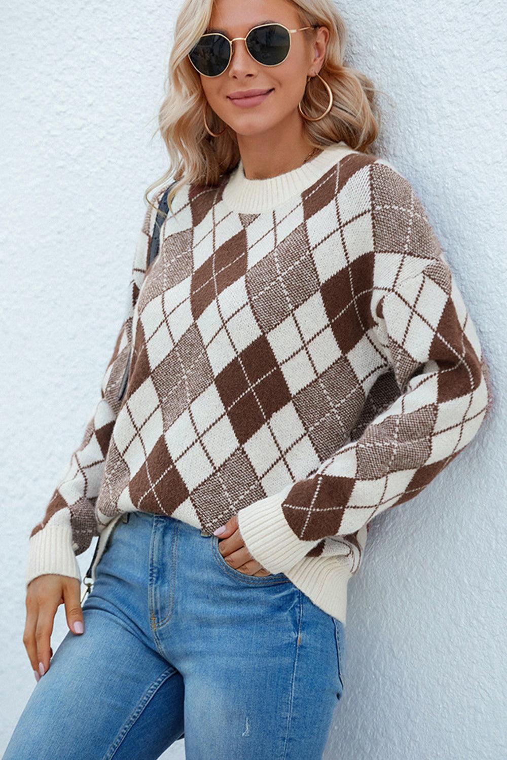 Argyle Long Sleeve Sweater - Olive Ave