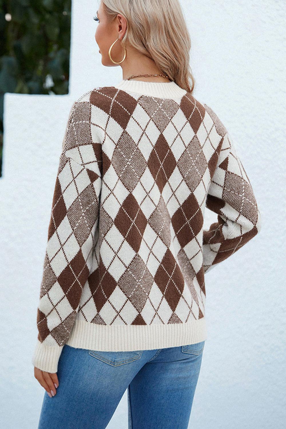 Argyle Long Sleeve Sweater - Olive Ave