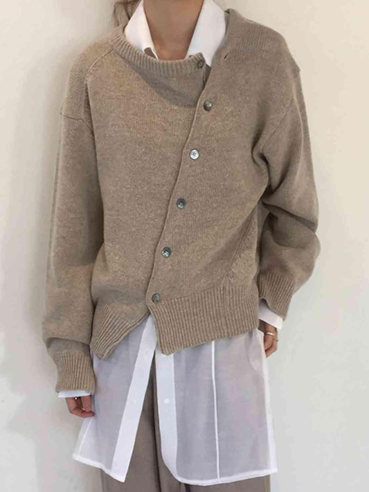 Asymmetrical Buttoned Cardigan in 6 Colors - Olive Ave