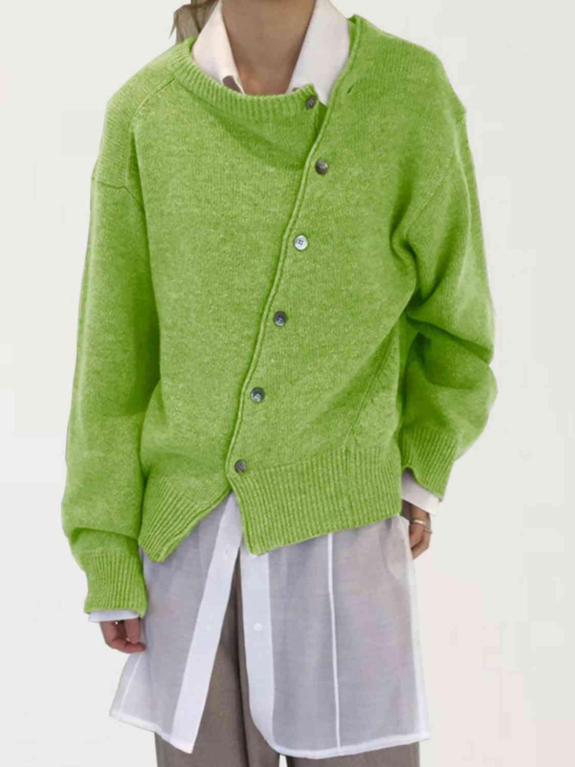 Asymmetrical Buttoned Cardigan in 6 Colors - Olive Ave