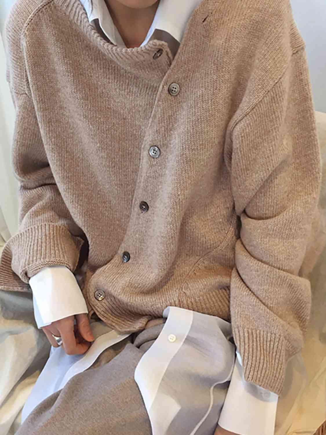 Asymmetrical Buttoned Cardigan in 6 Colors - Olive Ave