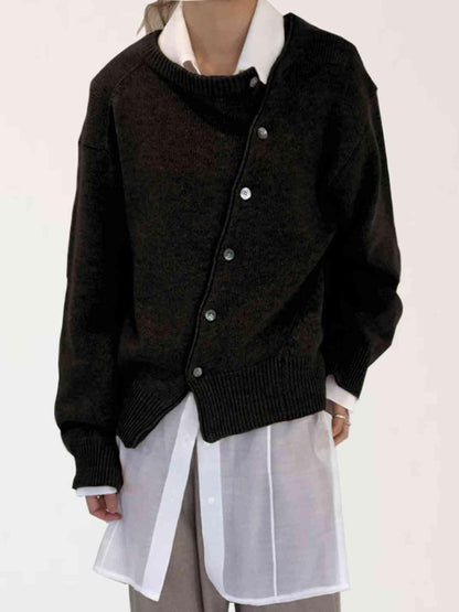 Asymmetrical Buttoned Cardigan in 6 Colors - Olive Ave
