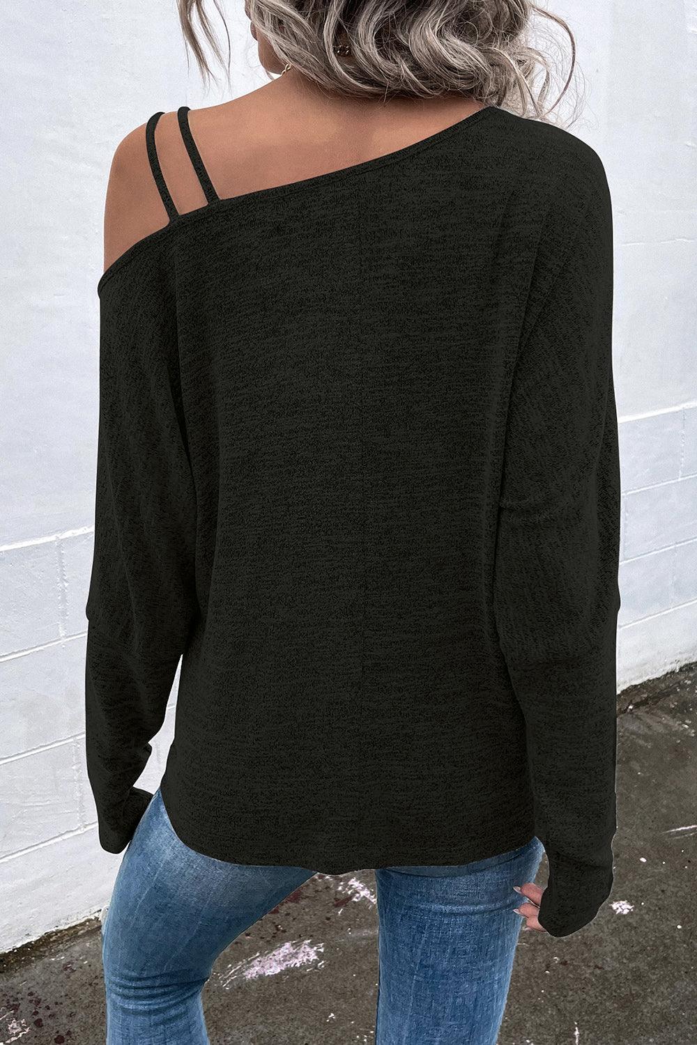 Asymmetrical Neck Long Sleeve Top - Olive Ave