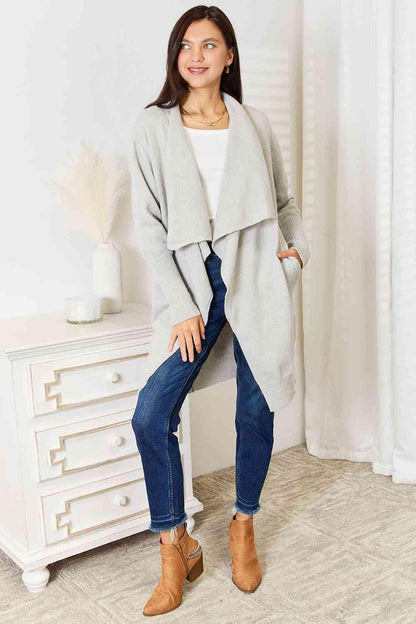 Betty Open Front Duster Cardigan with Pockets - Olive Ave