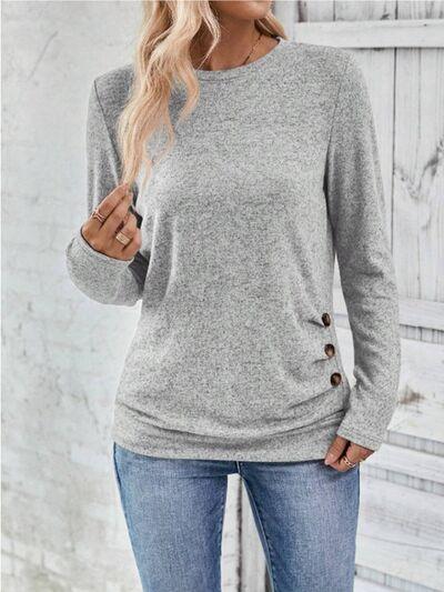 Buttoned Long Sleeve T-Shirt in 4 Colors - Olive Ave