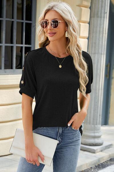 Buttoned Short Sleeve Top in 6 Colors - Olive Ave