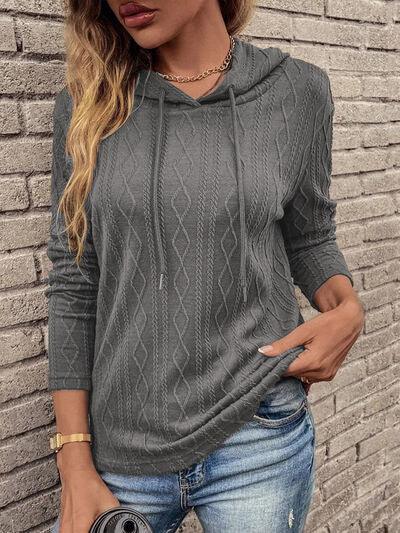 Cable-Knit Drawstring Hooded Knit Top in 5 Colors - Olive Ave