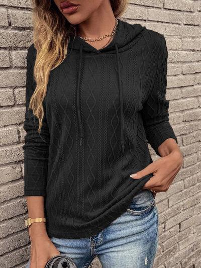 Cable-Knit Drawstring Hooded Knit Top in 5 Colors - Olive Ave