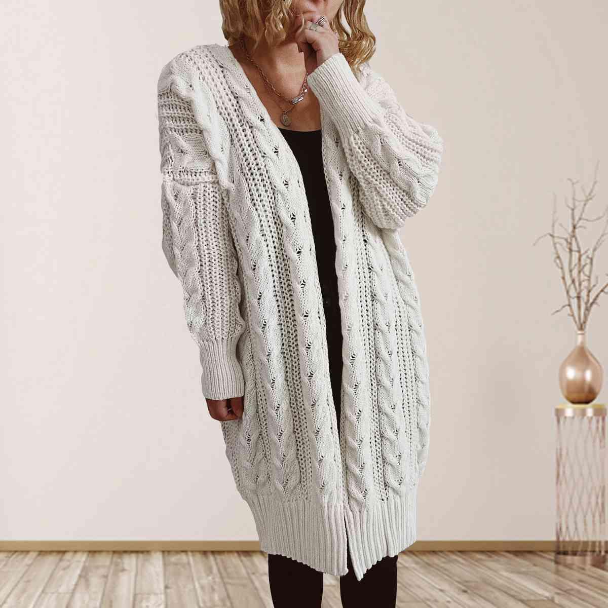 Cable-Knit Open Front Cardigan in 6 Colors - Olive Ave