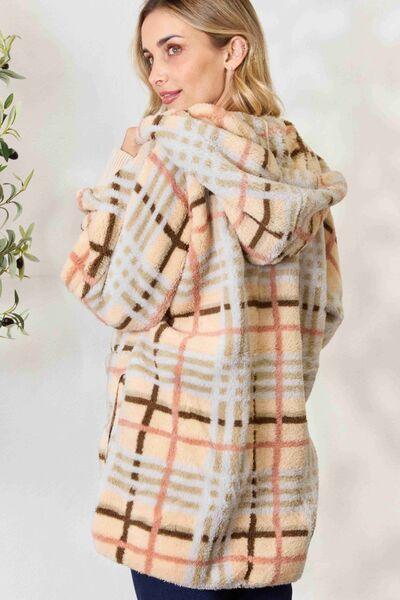 Checked Faux Fur Hooded Jacket - Olive Ave