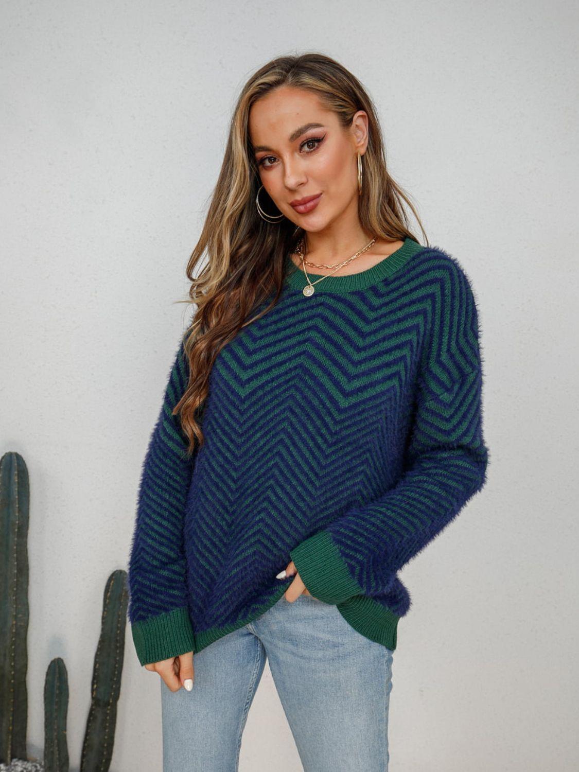 Chevron Long Sleeve Sweater - Olive Ave