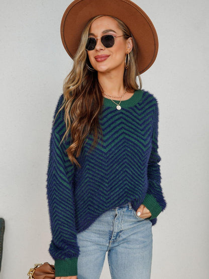 Chevron Long Sleeve Sweater - Olive Ave