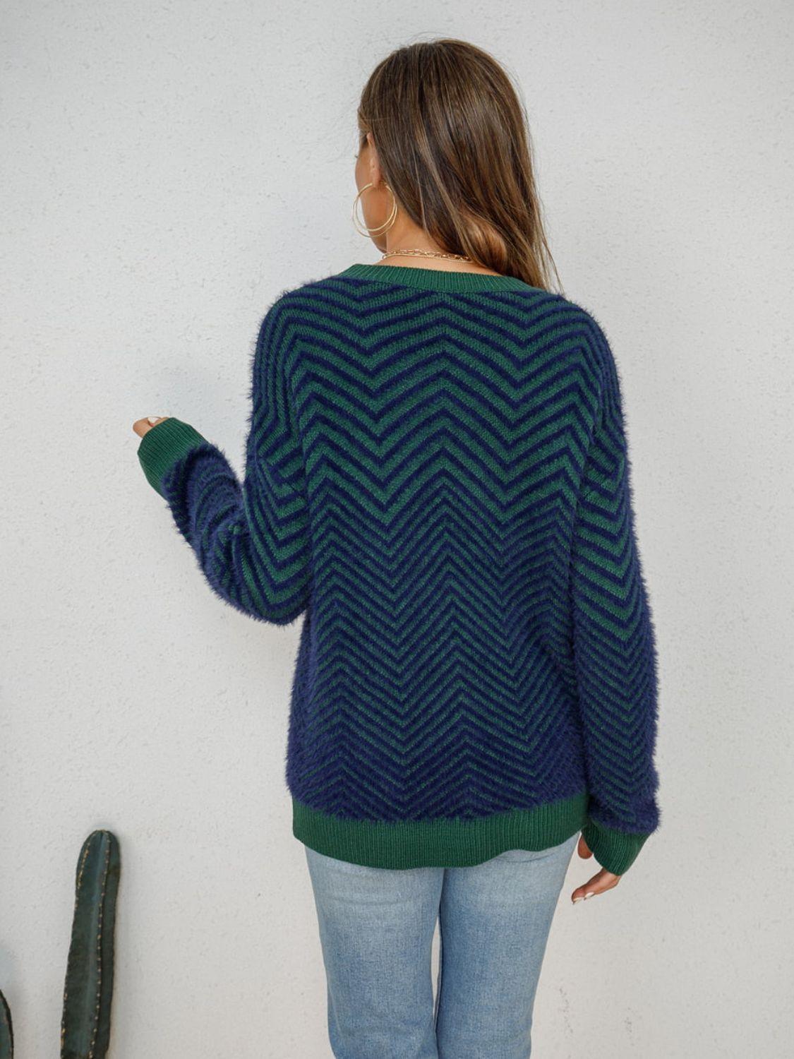 Chevron Long Sleeve Sweater - Olive Ave