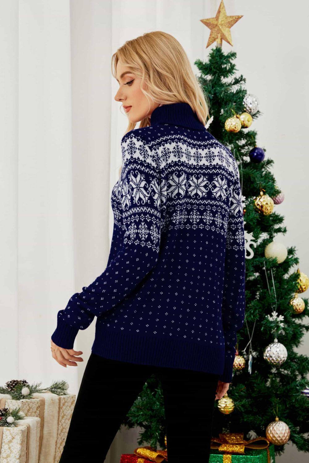 Christmas Snowflake Turtleneck Sweater - Olive Ave