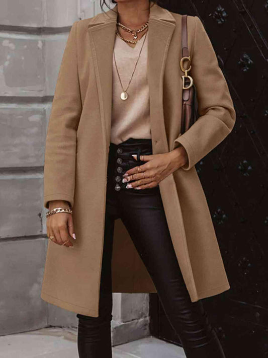 Collared Button Up Long Sleeve Coat - Olive Ave