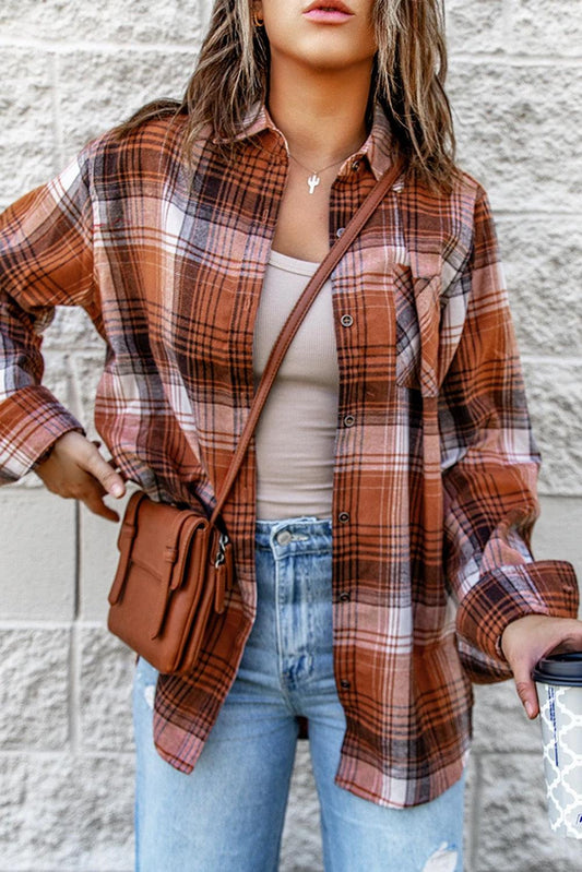 Collared Neck Plaid Shirt - Olive Ave