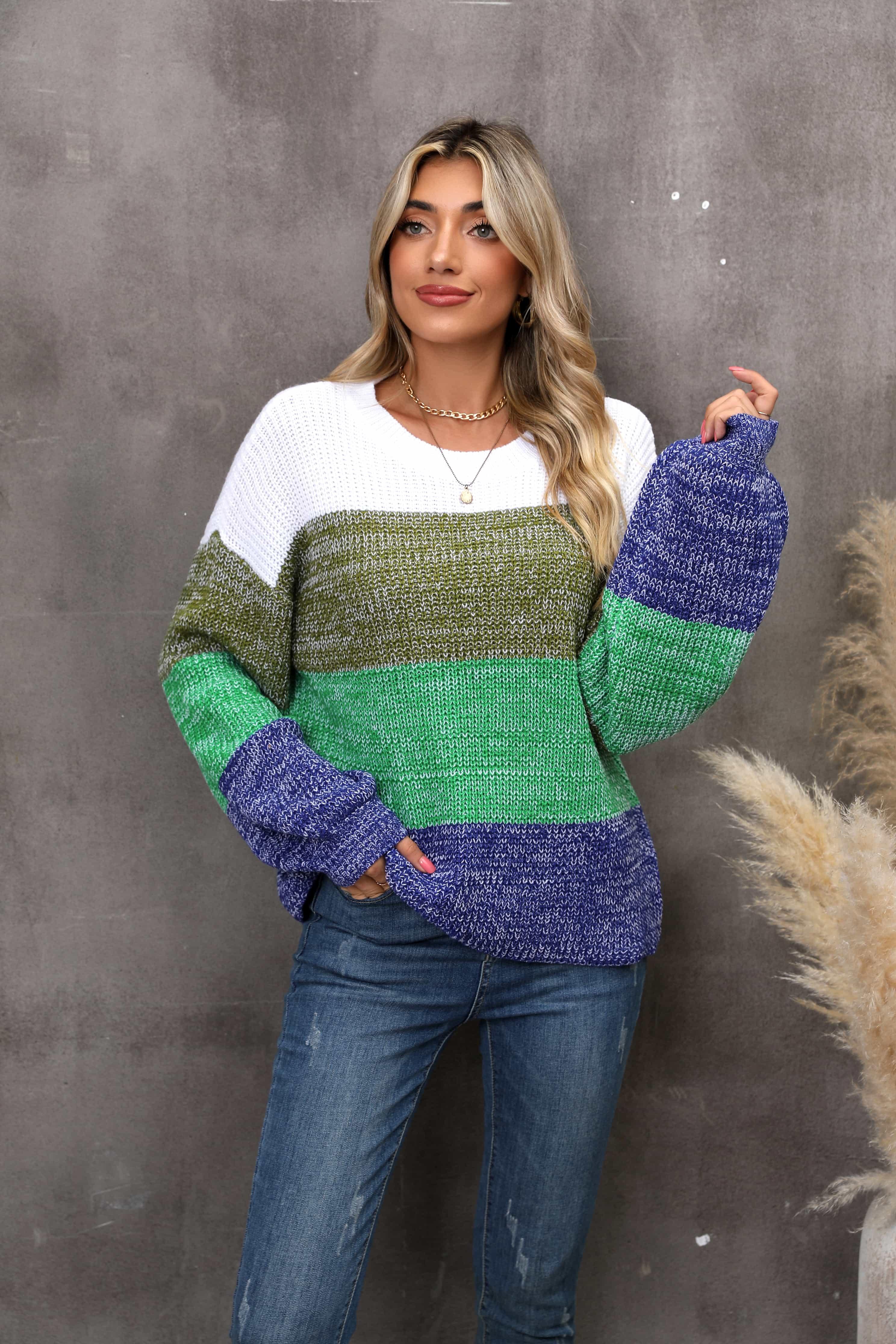 Color Block Dropped Shoulder Sweater in 3 Colors Olive Ave