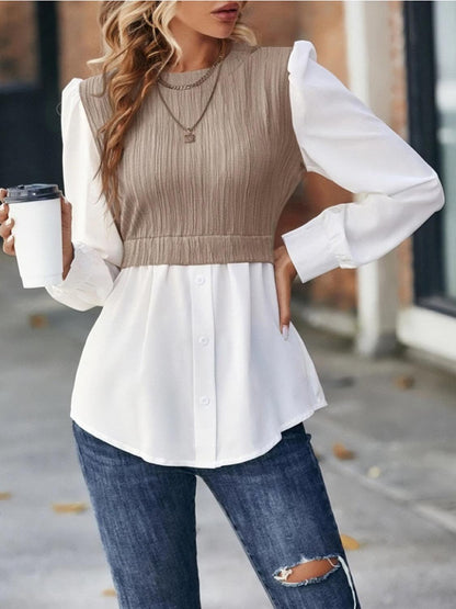 Contrast Puff Sleeve Blouse - Olive Ave