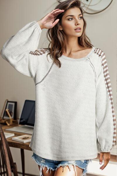 Contrast Stitching Long Sleeve Top - Olive Ave