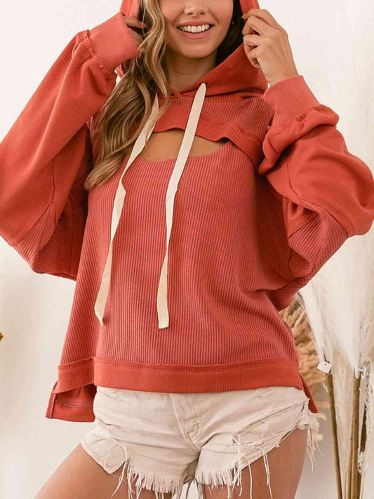 Cutout Drawstring Hoodie - Olive Ave