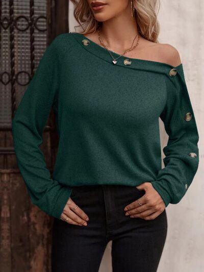 Decorative Button One Shoulder Top in 5 Colors - Olive Ave