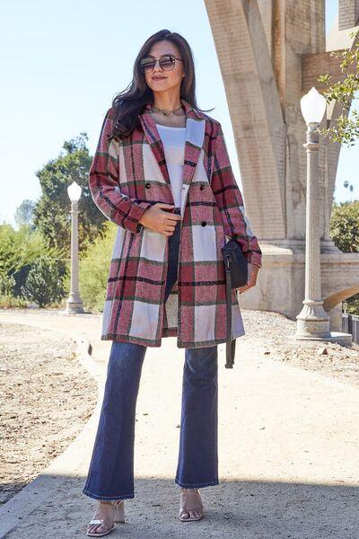 Emerson Full Size Plaid Button Up Coat in 8 Colors - Olive Ave