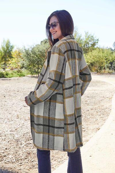 Emerson Full Size Plaid Button Up Coat in 8 Colors - Olive Ave