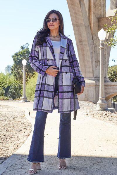 Emerson Full Size Plaid Button Up Coat in 8 Colors - Olive Ave