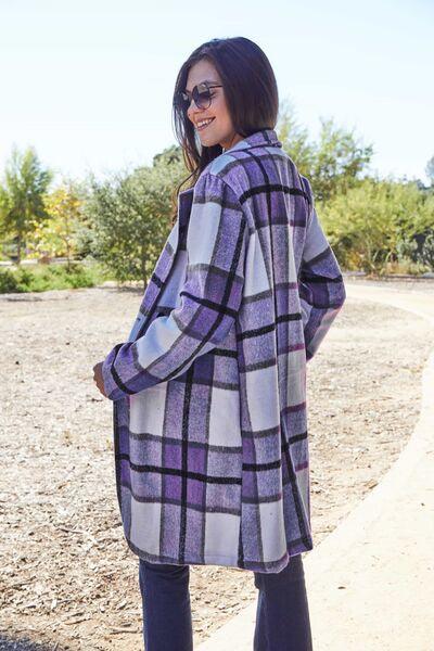 Emerson Full Size Plaid Button Up Coat in 8 Colors - Olive Ave