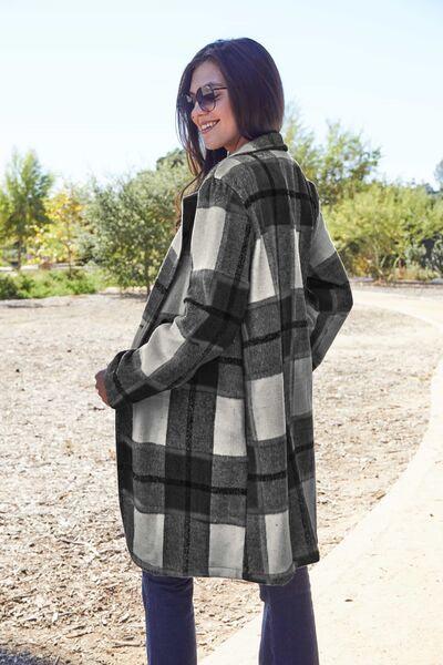 Emerson Full Size Plaid Button Up Coat in 8 Colors - Olive Ave