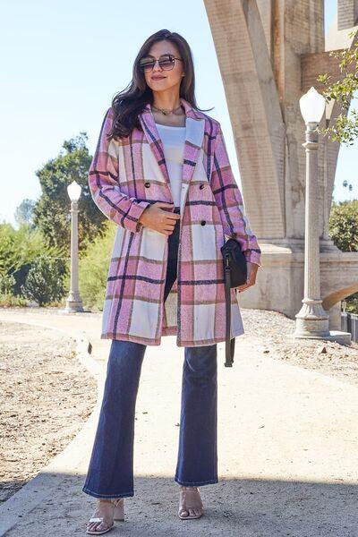 Emerson Full Size Plaid Button Up Coat in 8 Colors - Olive Ave