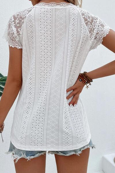 Eyelet Lace Detail V-Neck Top - Olive Ave