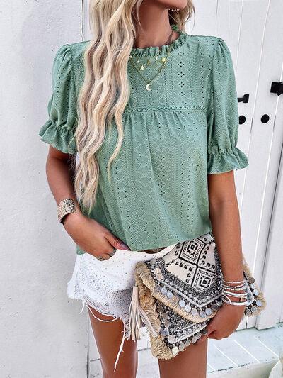 Eyelet Mock Neck Top in 5 Colors - Olive Ave