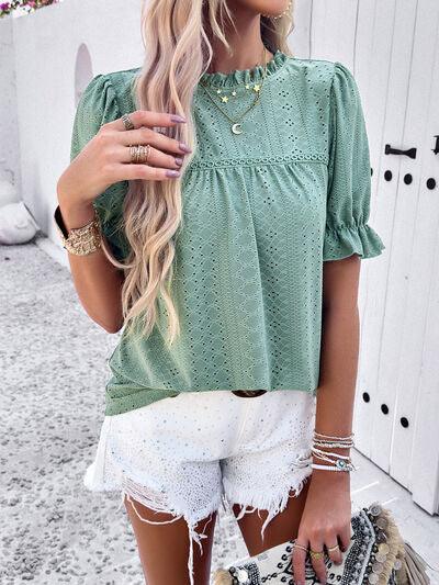 Eyelet Mock Neck Top in 5 Colors - Olive Ave