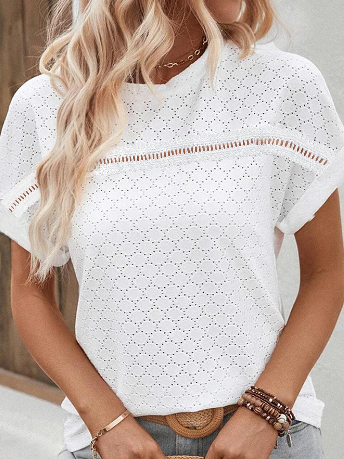 Eyelet Short Sleeve Blouse - Olive Ave