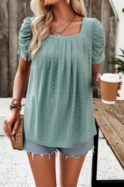 Eyelet Square Neck Puff Sleeve Top in 6 Colors - Olive Ave