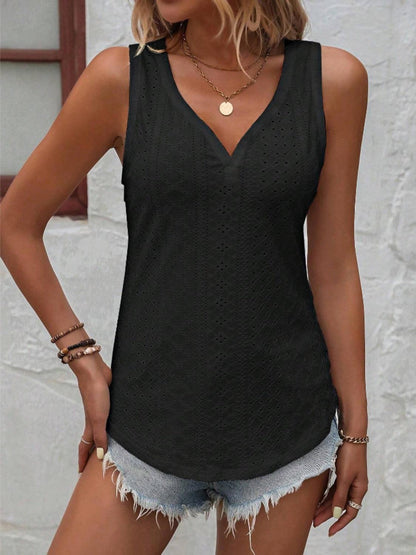 Eyelet V-Neck Wide Strap Tank in 6 Colors - Olive Ave