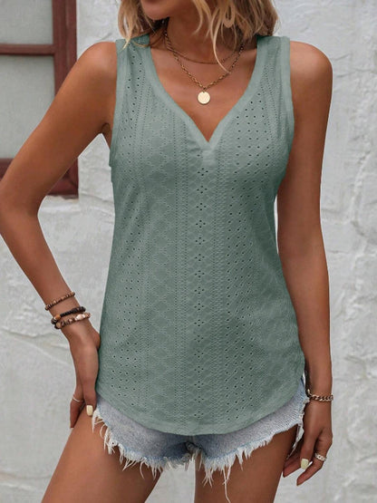 Eyelet V-Neck Wide Strap Tank in 6 Colors - Olive Ave