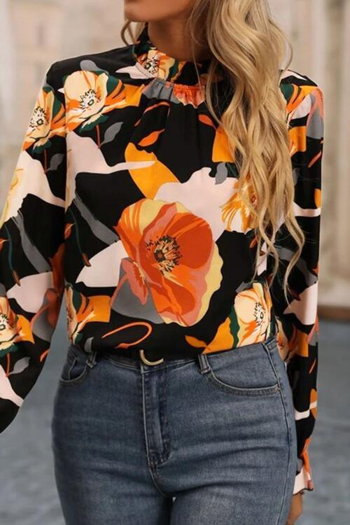 Floral Flounce Sleeve Blouse - Olive Ave