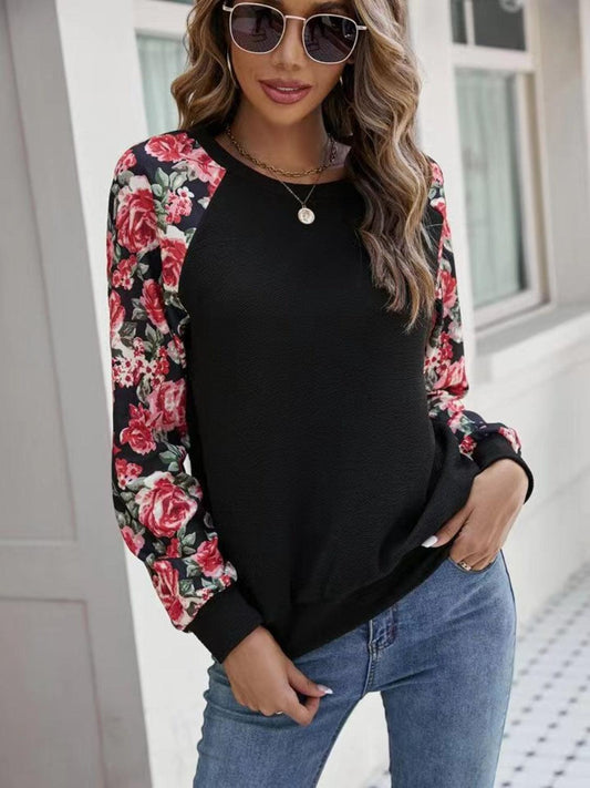 Floral Raglan Sleeve Sweatshirt - Olive Ave