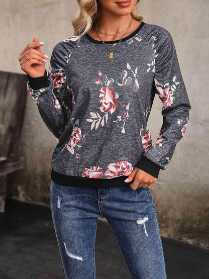 Floral Raglan Sleeve Top - Olive Ave