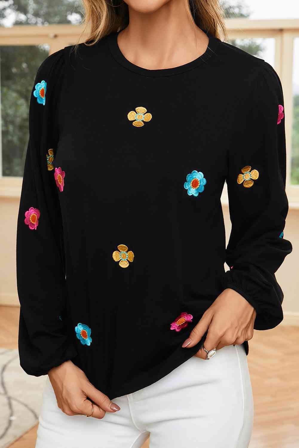 Flower Balloon Sleeve Sweater - Olive Ave