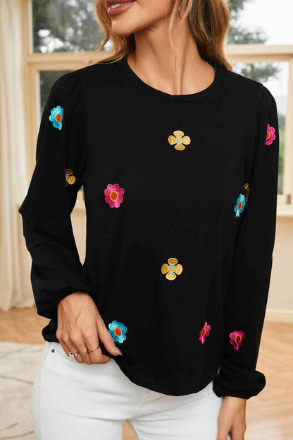 Flower Balloon Sleeve Sweater - Olive Ave