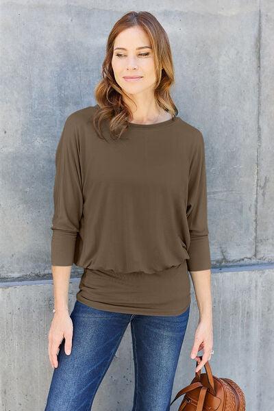 Full Size Batwing Sleeve Blouse in 3 Colors - Olive Ave