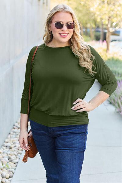 Full Size Batwing Sleeve Blouse in 3 Colors - Olive Ave