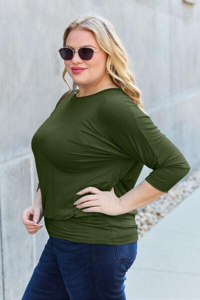 Full Size Batwing Sleeve Blouse in 3 Colors - Olive Ave