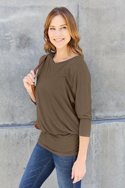 Full Size Batwing Sleeve Blouse in 3 Colors - Olive Ave