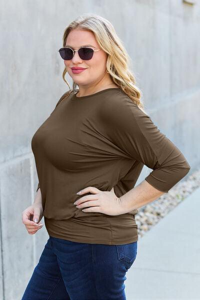Full Size Batwing Sleeve Blouse in 3 Colors - Olive Ave
