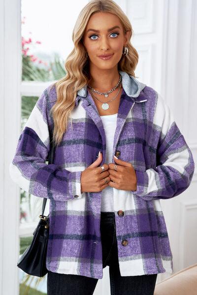 Full Size Button Up Plaid Hooded Jacket in 12 Colors - Olive Ave