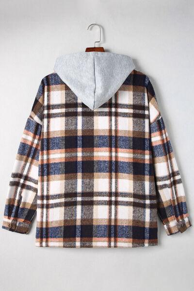 Full Size Button Up Plaid Hooded Jacket in 12 Colors - Olive Ave